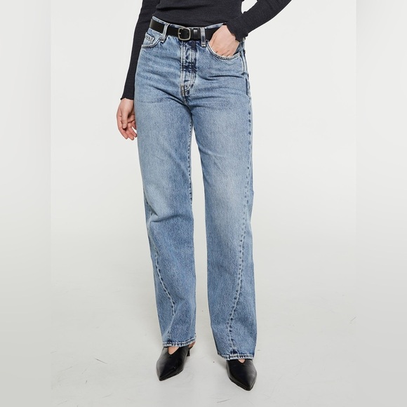 Toteme Twisted Seam Straight Wide Leg Jeans 29 Worn Wash Blue - Picture 12 of 12